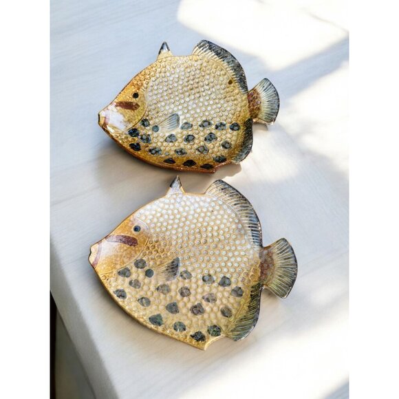 Vintage Ceramic Glaze Fish-Shaped Serving Decorative Plate/Dish - Set Of 2 - Picture 4 of 5